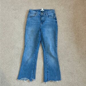 Forever 21 blue high rise flared bootcut raw hem jeans